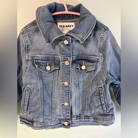 Old Navy Silver Snap Button Blue Jean Jacket with Pockets, Toddler Girl Size 5T - Picture 2 of 9